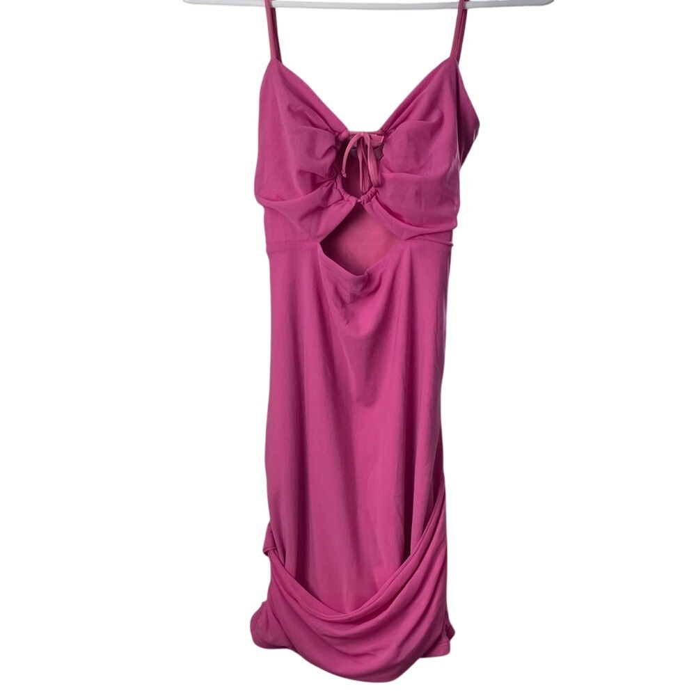 Oh Polly Barbie Pink Ruched Mini Dress Size 6 Draped Tie‎ Front Bodycon